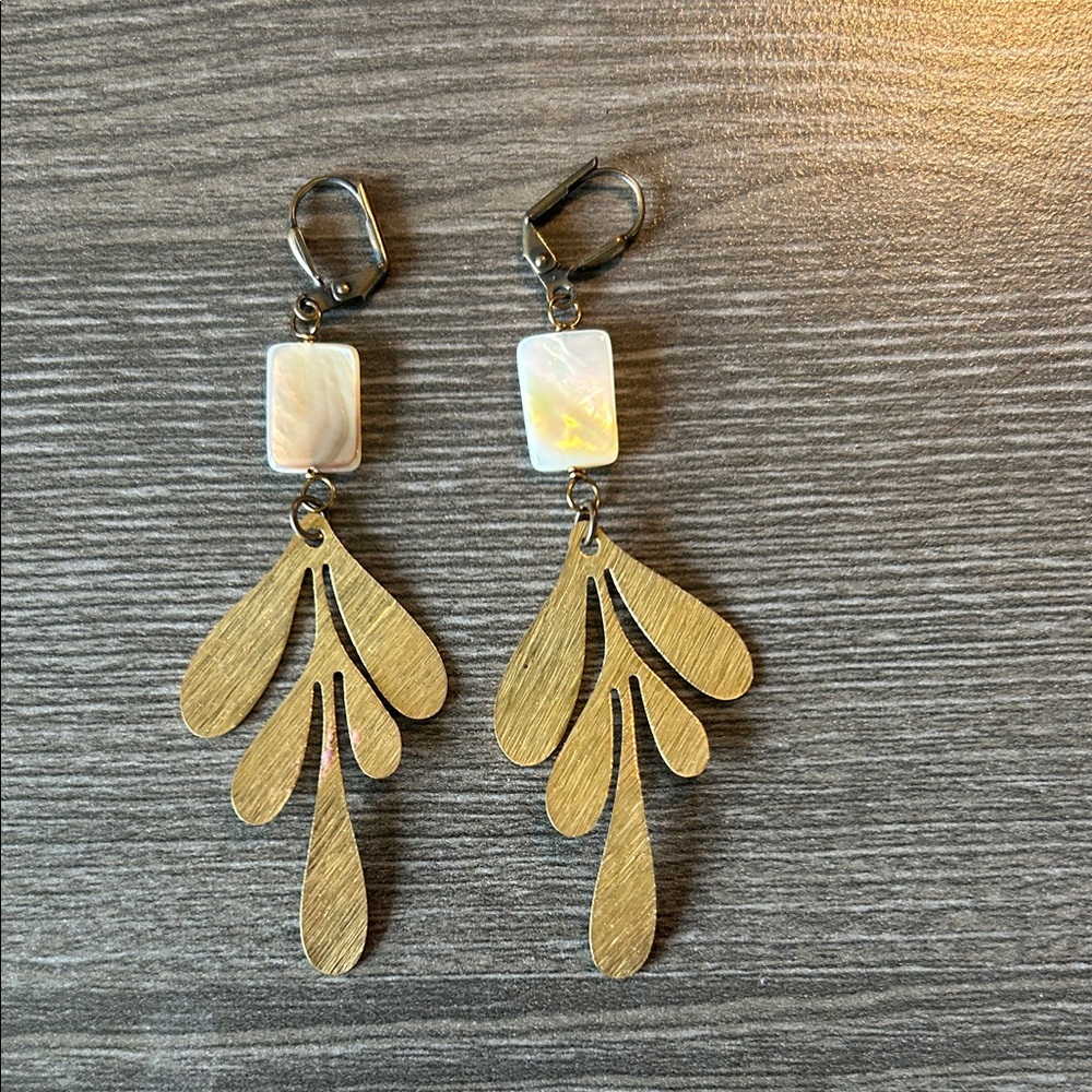 Elegant Brass and White Dangle Earrings